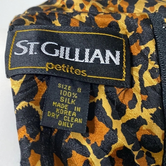 St. Gillian Leopard Print 100% Silk Knee-Length High Neck Dress Size 8 Petite - Picture 8 of 8